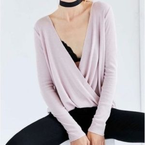 Urban Outfitters Blush Pink Waffle Knit Drew Surplice Thermal Wrap